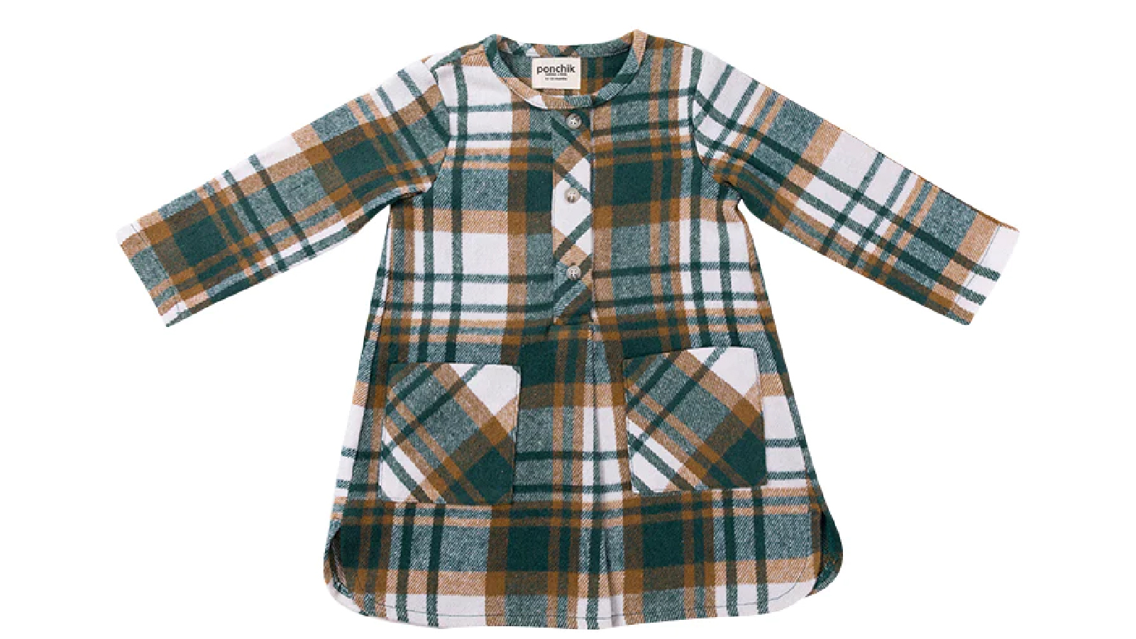 Ponchik Pear Plaid Shift Pocket Button Down Dress - 6-12 months
