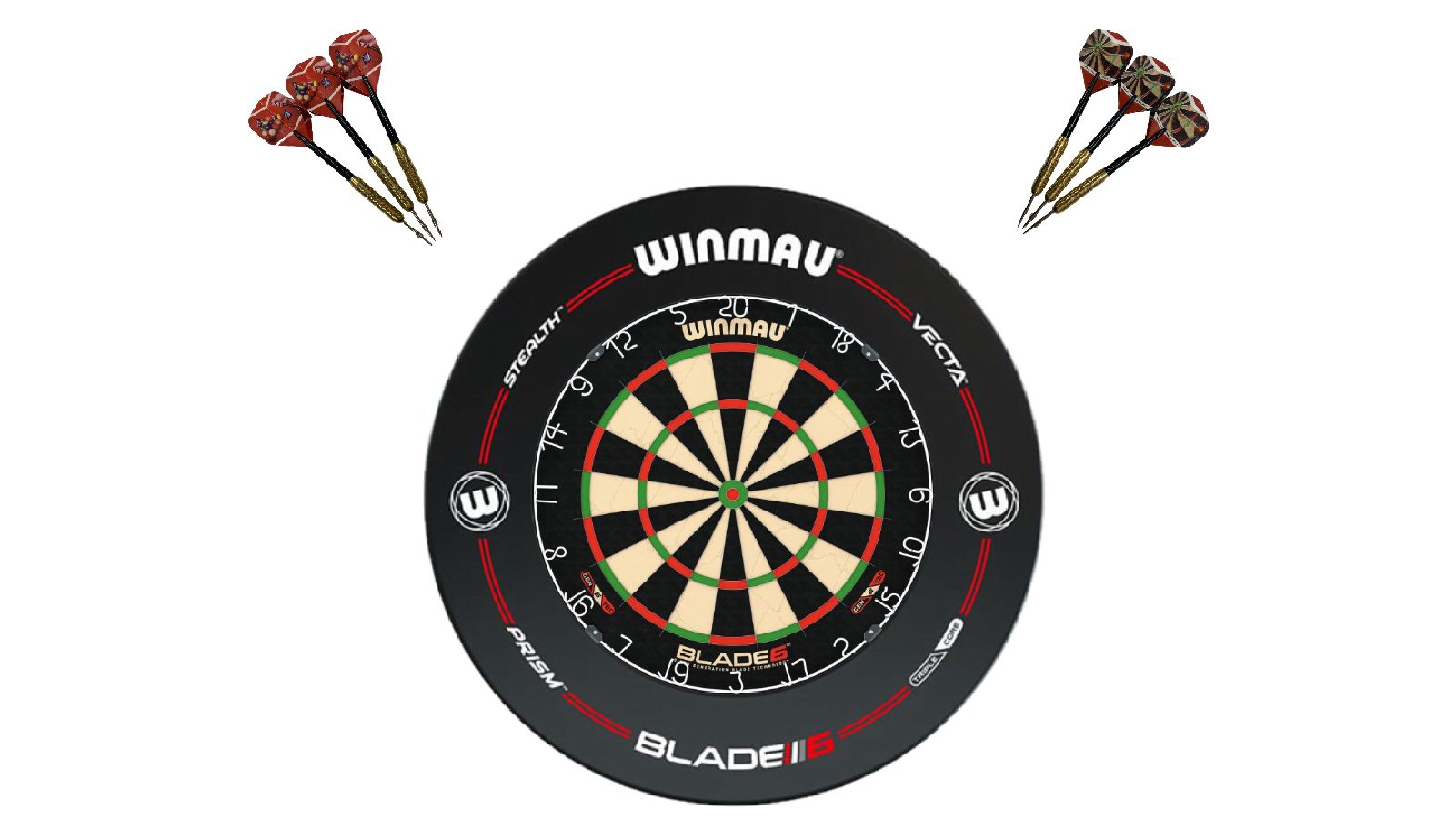Winmau Blade 6 Dart Board + Pro-Line Dartboard Surround + Darts Set