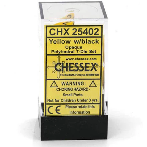 Chessex Yellow and Black Opaque Polyhedral 7 Die Set