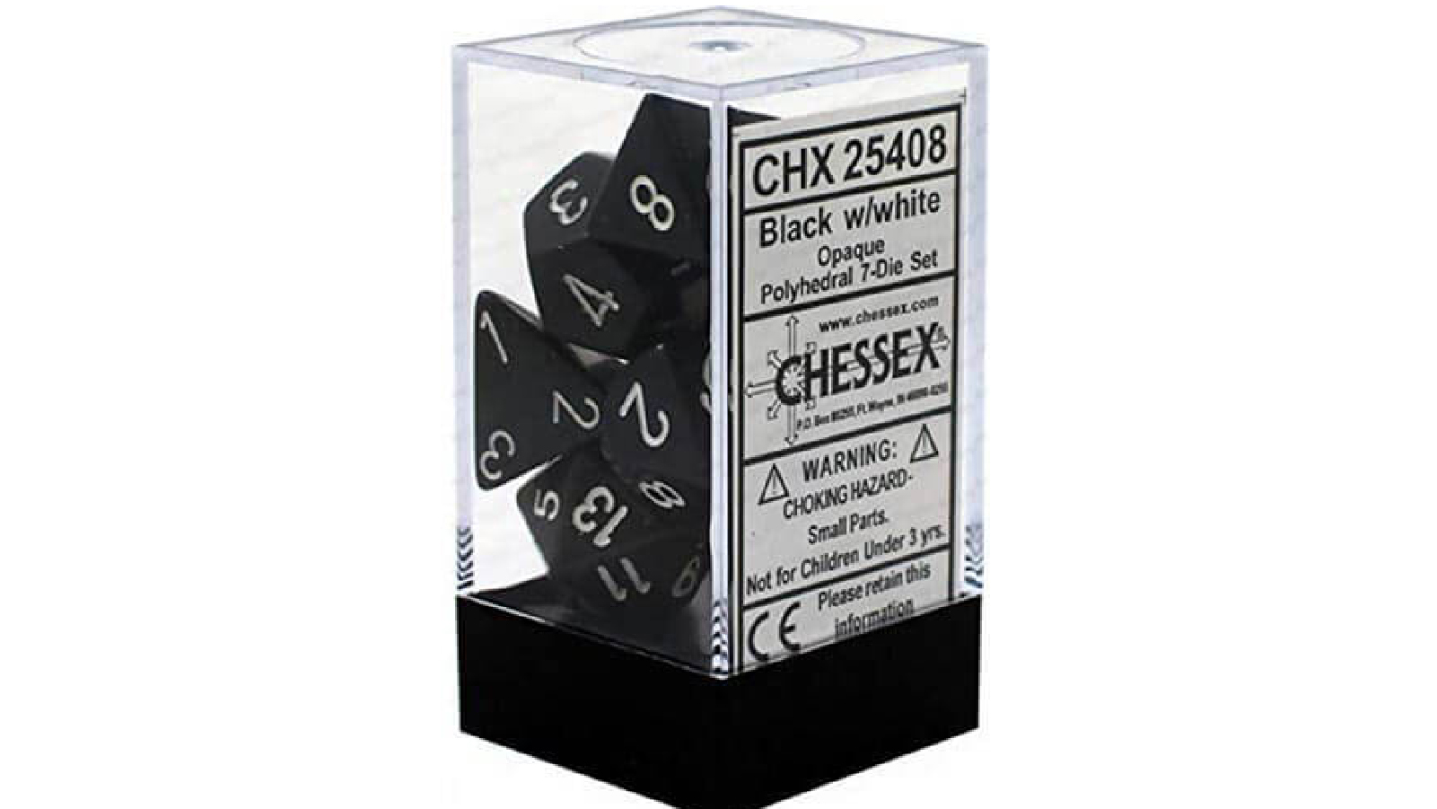 Chessex Black and White Opaque Polyhedral 7 Die Set