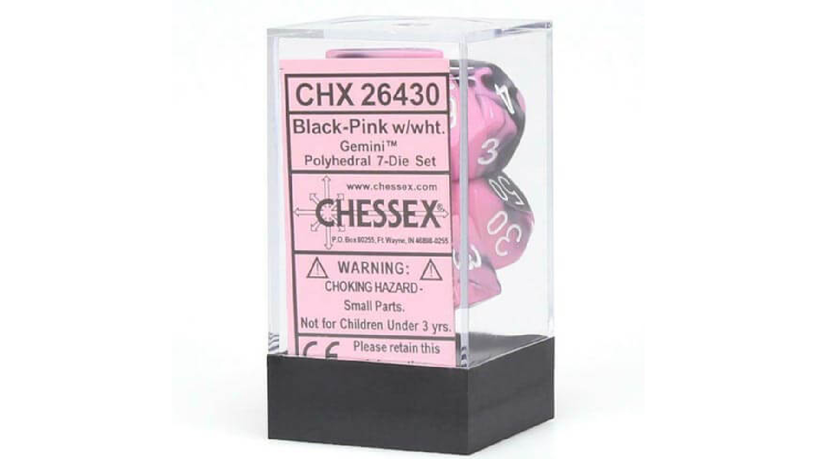 Chessex Gemini Black Pink With White Polyhedral 7 Die Set