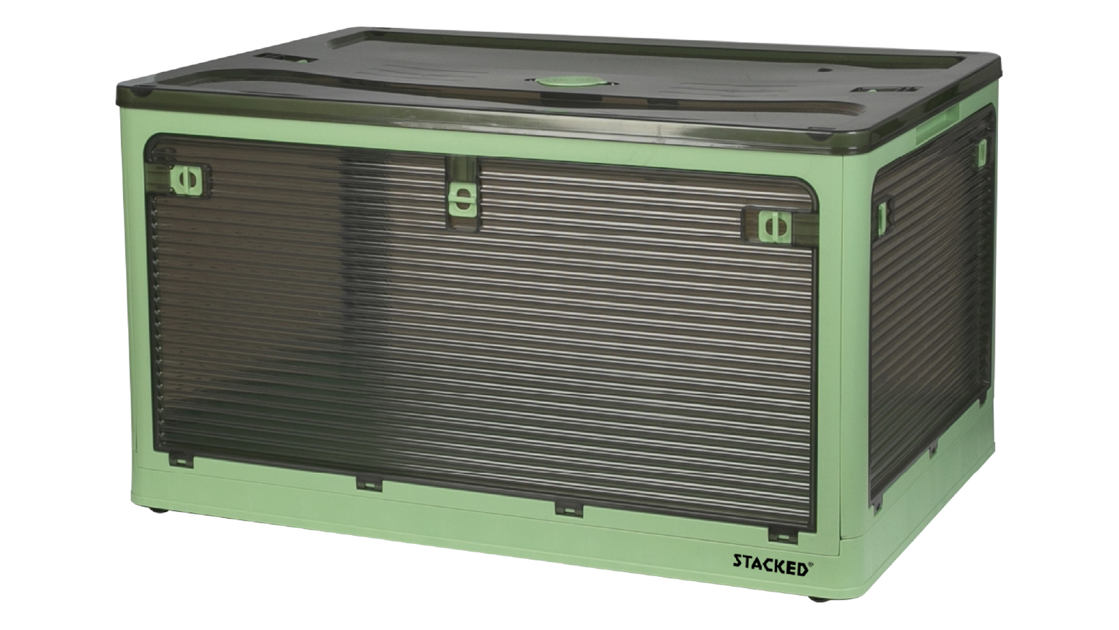 Stacked Large Storage Boxes Stackable Container With Lid 5 Sides Open Wardrobe Clothes Organizer - Green