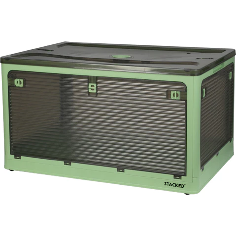 Stacked Large Storage Boxes Stackable Container With Lid 5 Sides Open Wardrobe Clothes Organizer - Green