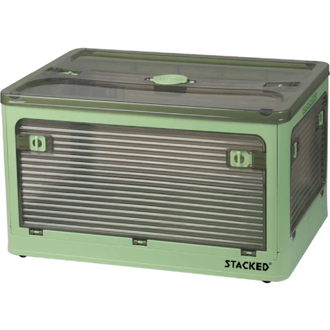 Stacked Small Storage Boxes Stackable Container With Lid 5 Sides Open Wardrobe Clothes Organizer - Green