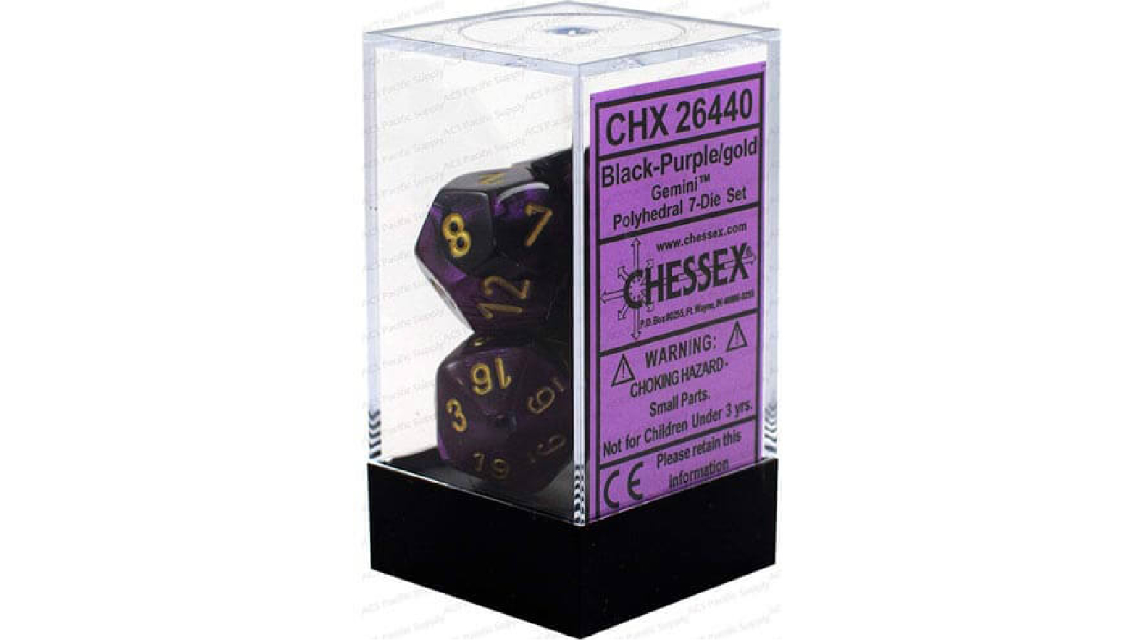 Chessex Gemini Black Purple With Gold Polyhedral 7 Die Set