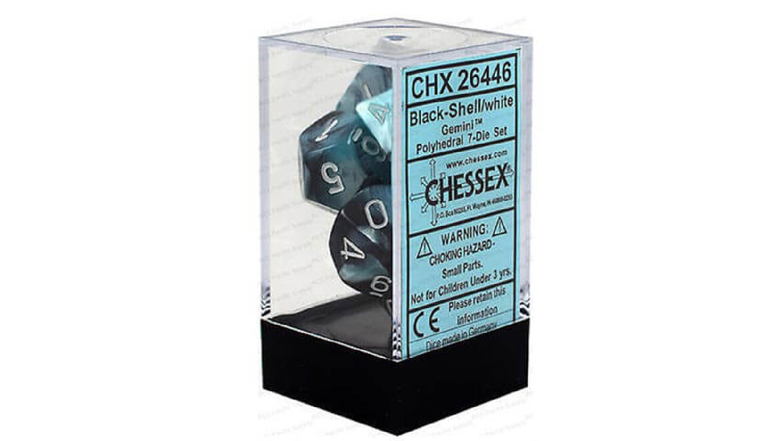 Chessex Gemini Black Shell With White Polyhedral 7 Die Set
