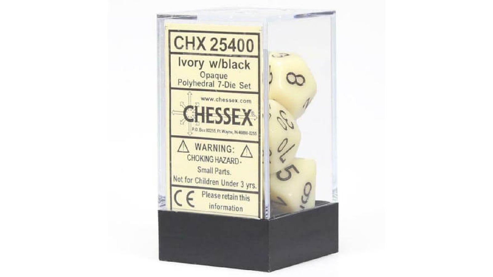 Chessex Ivory and Black Opaque Polyhedral 7 Die Set