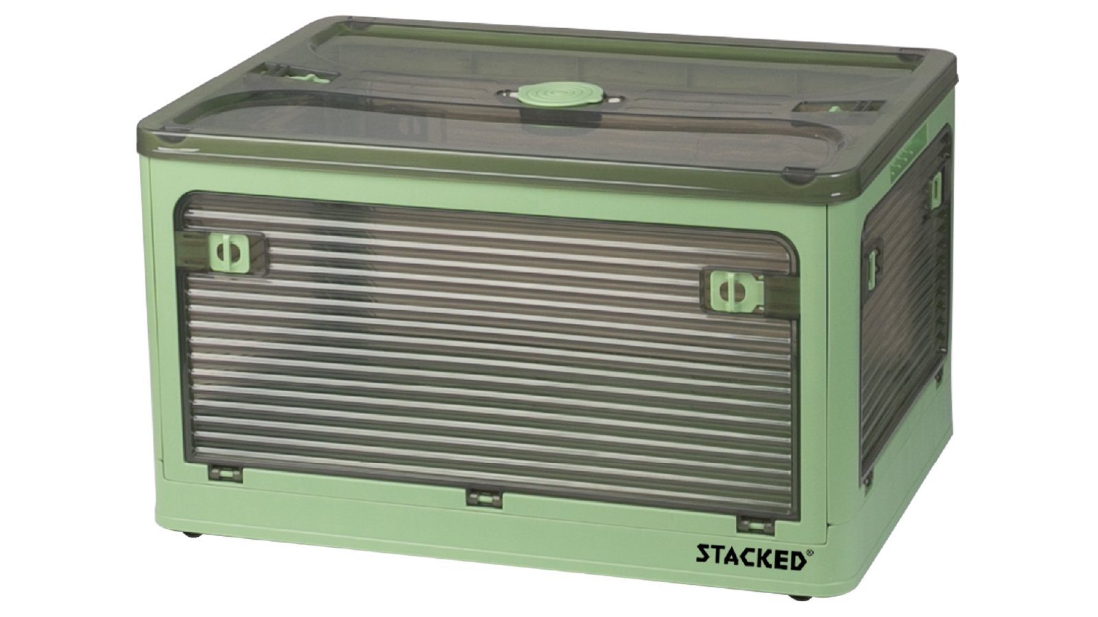 Stacked Storage Boxes Stackable Container With Lid 5 Sides Open Wardrobe Clothes Organizer - Green