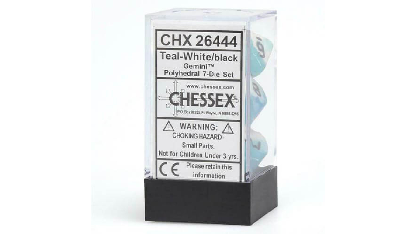 Chessex Gemini Teal White With Black Polyhedral 7 Die Set