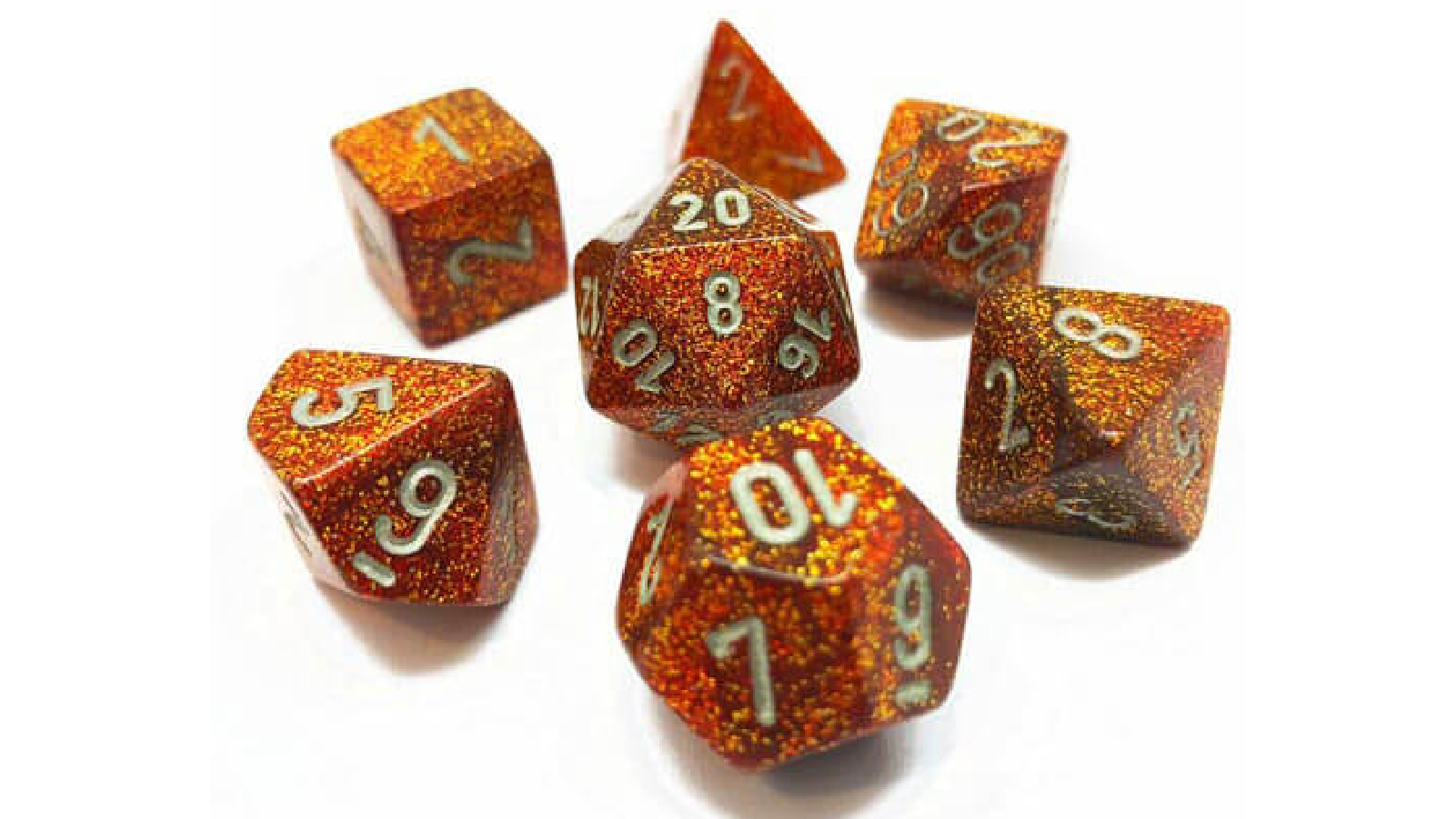 Chessex	Glitter Gold and Silver Polyhedral 7 Die Set