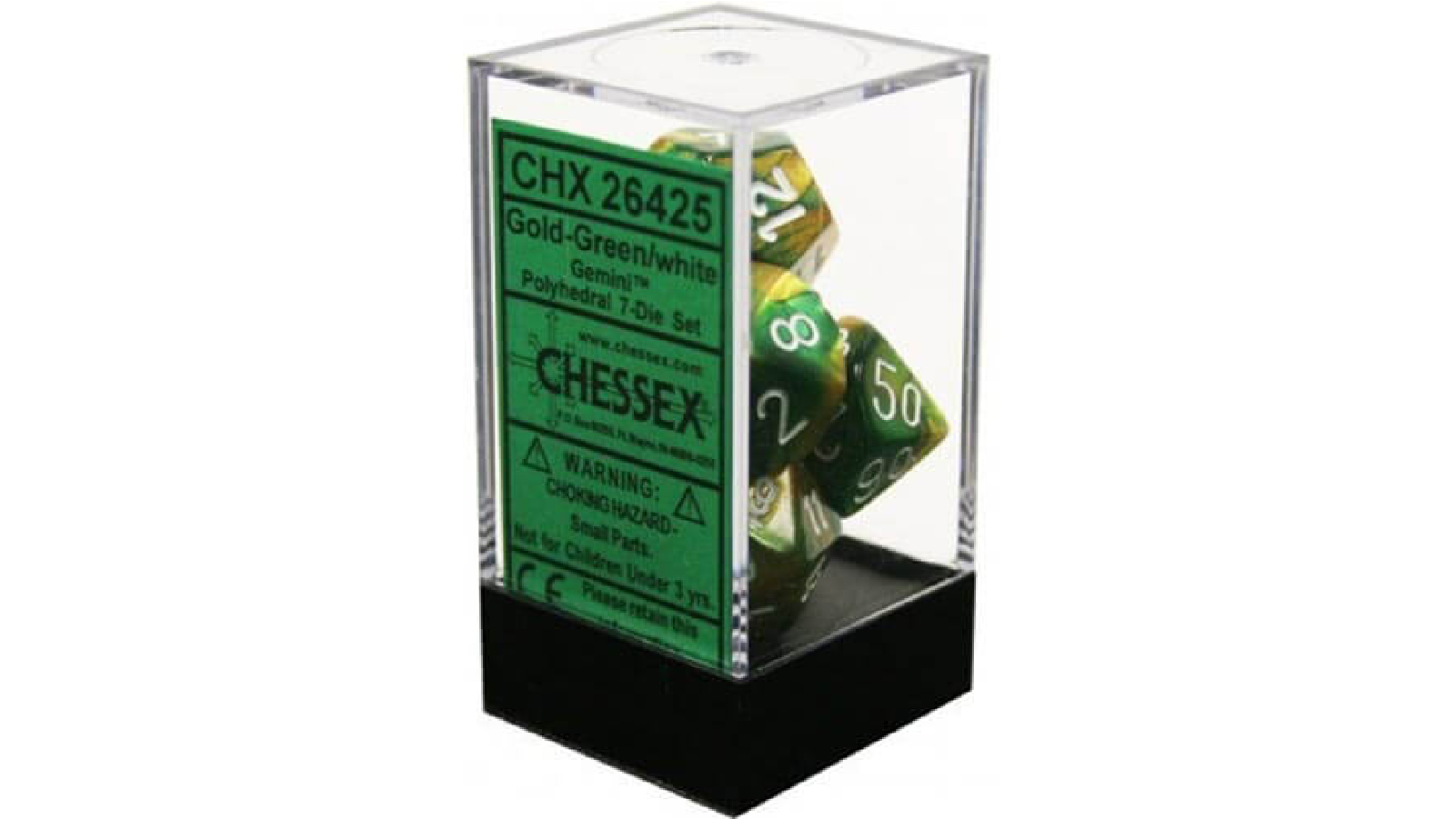 Chessex	D7 Die Set Gemini Poly (7 Dice) - Gold-Green/White
