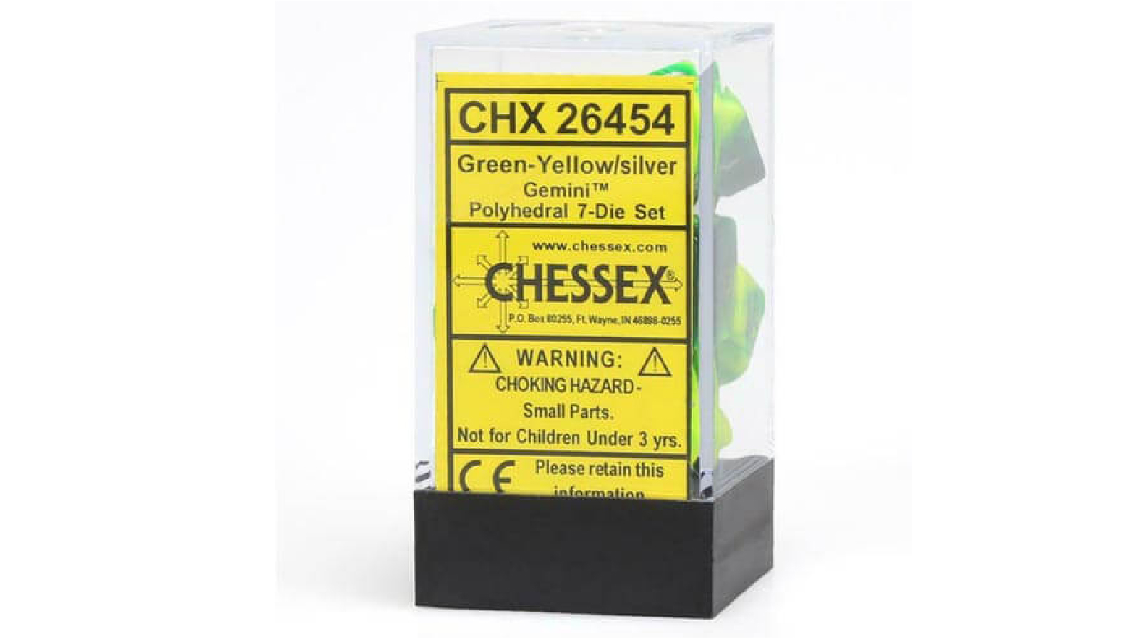 Chessex Gemini Green Yellow With Silver Polyhedral 7 Die Set