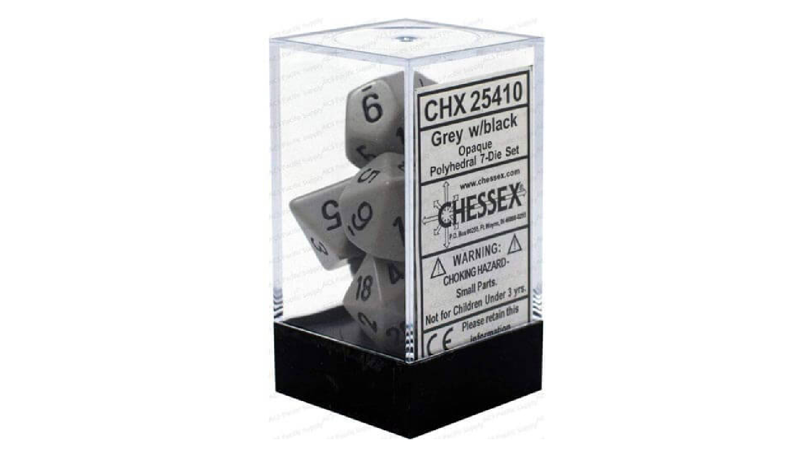 Chessex Dark Grey and Black Opaque Polyhedral 7 Die Set