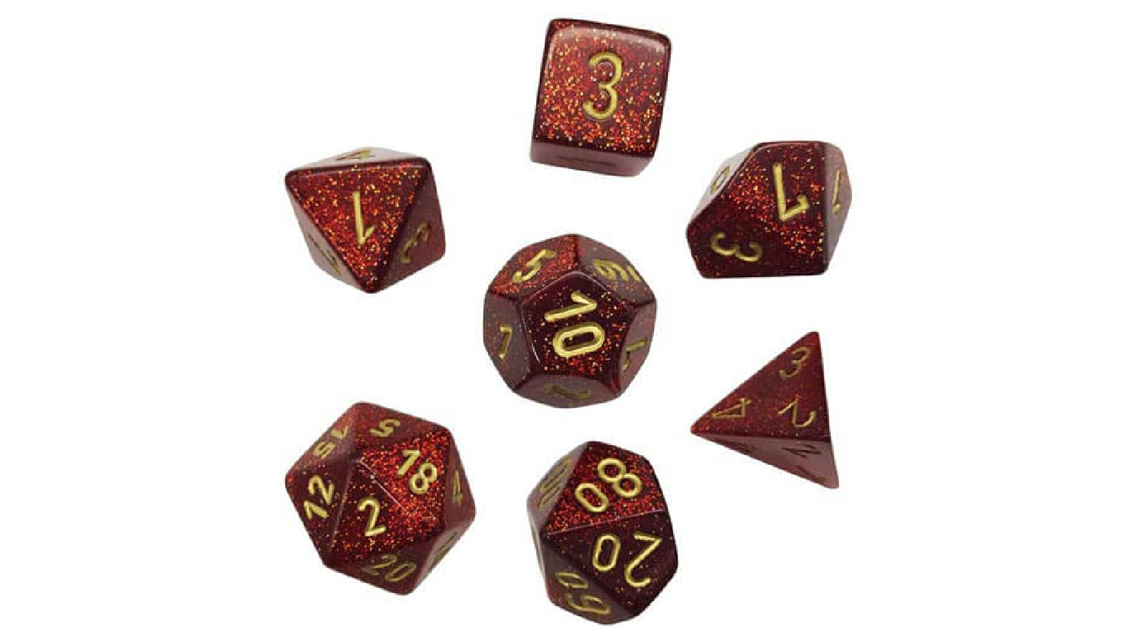 Chessex	Glitter Ruby and Gold Polyhedral 7 Die Set