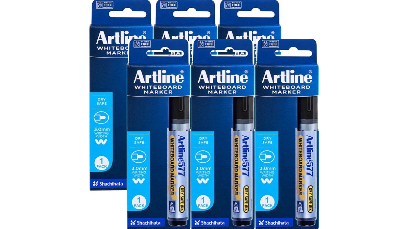 Artline Pack of 6 Bullet 577 Whiteboard Marker - Black