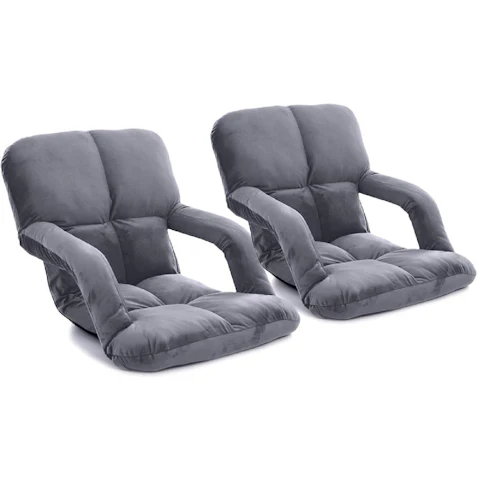 Soga 2x Floor Recliner Lazy Chair with Armrest - Grey