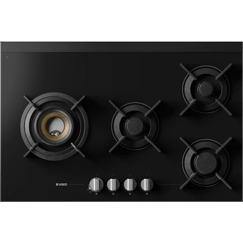 ASKO Black Glass 4 Burner Volcano Gas Cooktop - 80cm