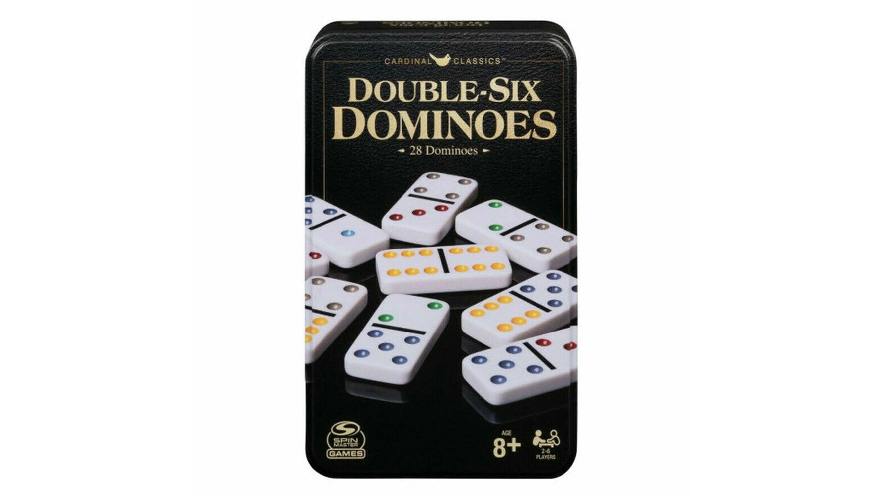Cardinal Classic Double 6 Coloured Dominoes in Tin