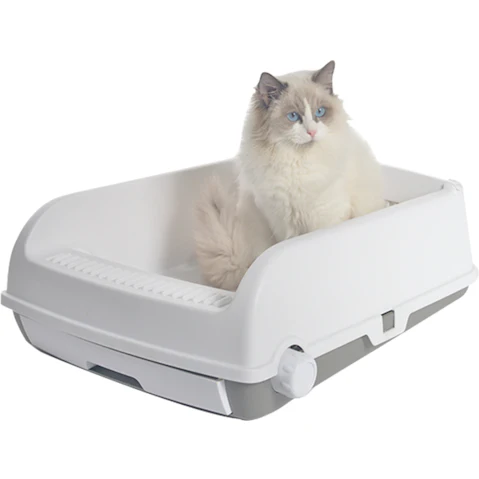 YES4PETS Large Cat Litter Tray Box Toilet with Rack Scoop Drawer - White