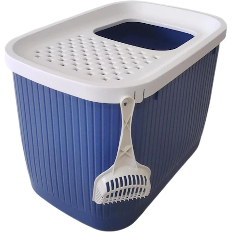 YES4PETS XX-Large Top Entry Cat Litter Box - Dark Blue