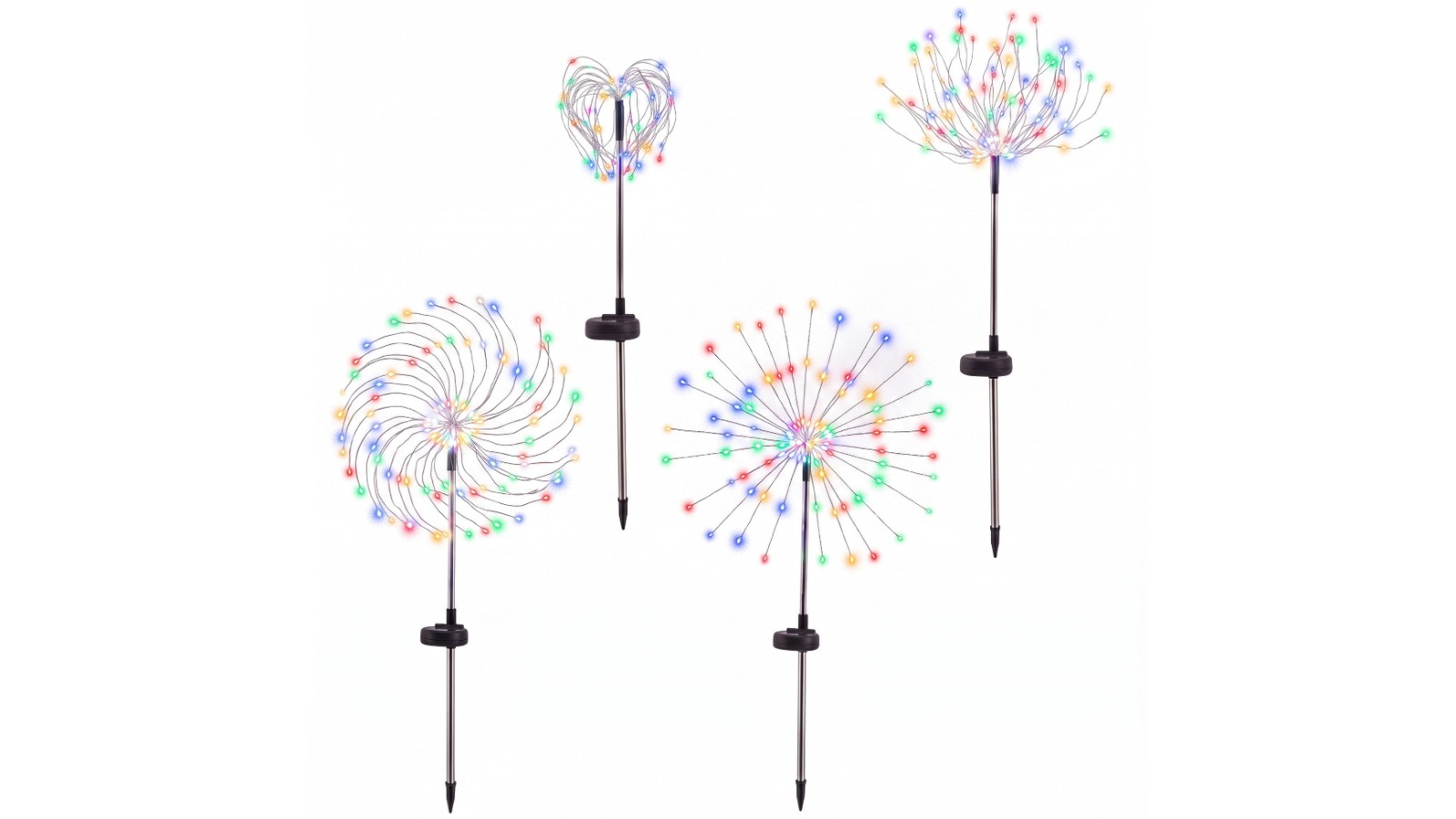 Jingle Jollys Pack of 4 Solar Firework Christmas Path Light - Multi-coloured