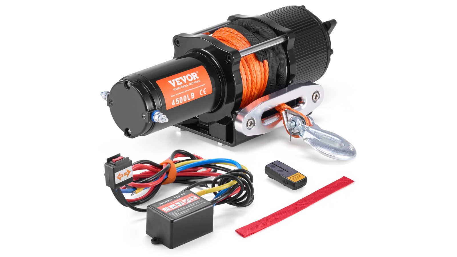 Vevor Electric Winch ATV UTV 2041kg Synthetic Rope Waterproof Remote Control