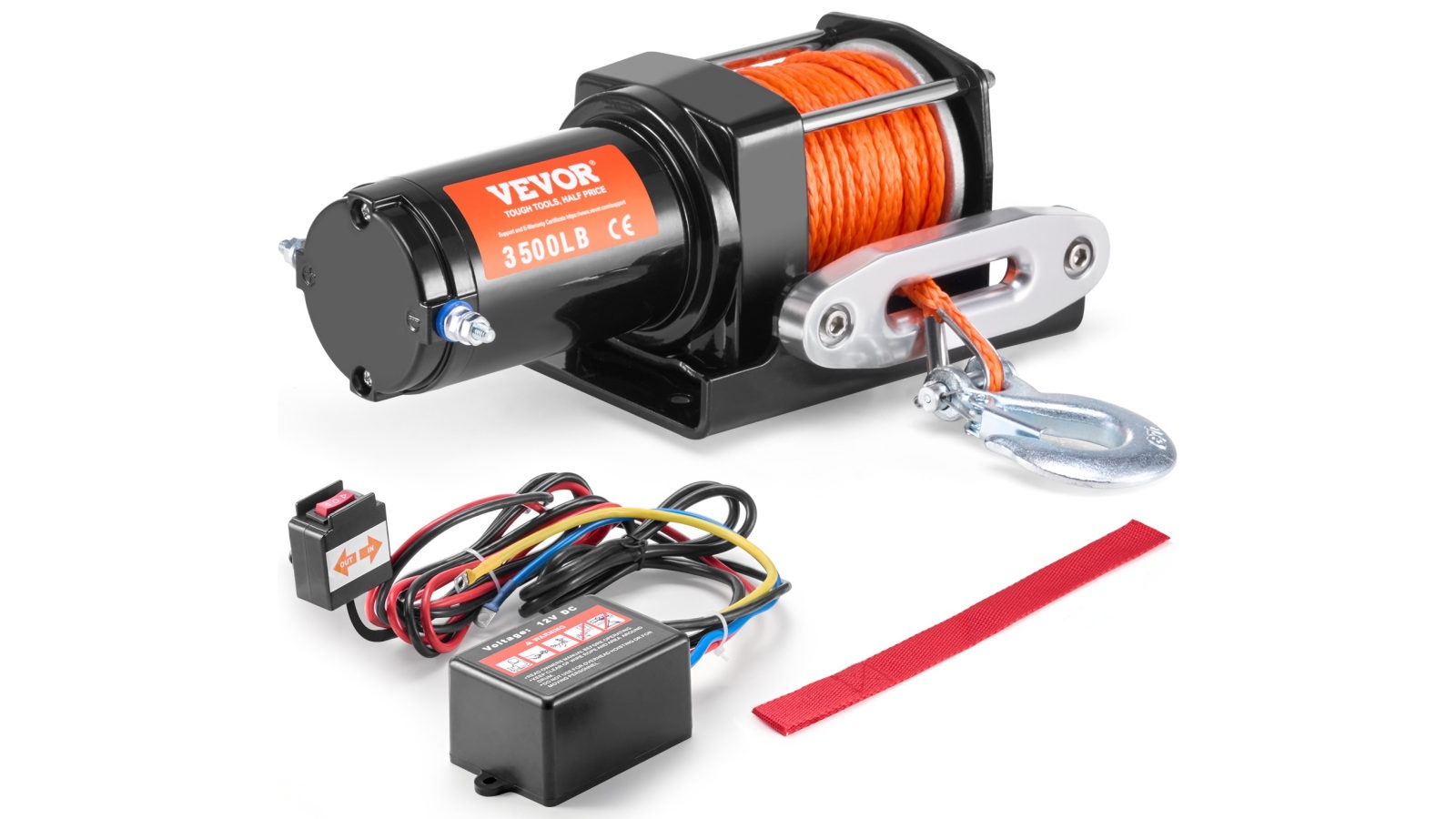 Vevor Electric Winch ATV 1588kg Synthetic Rope Waterproof Wired Control