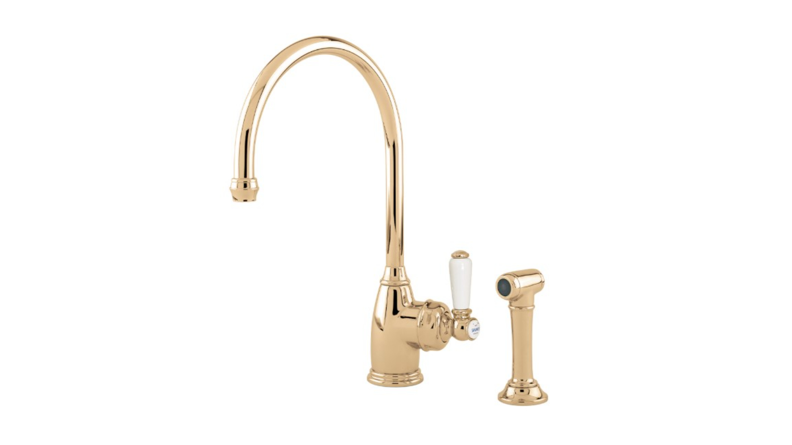 Shaws by Perrin & Rowe Yarrow Kitchen Mixer with Spray Rinse - Polished Brass