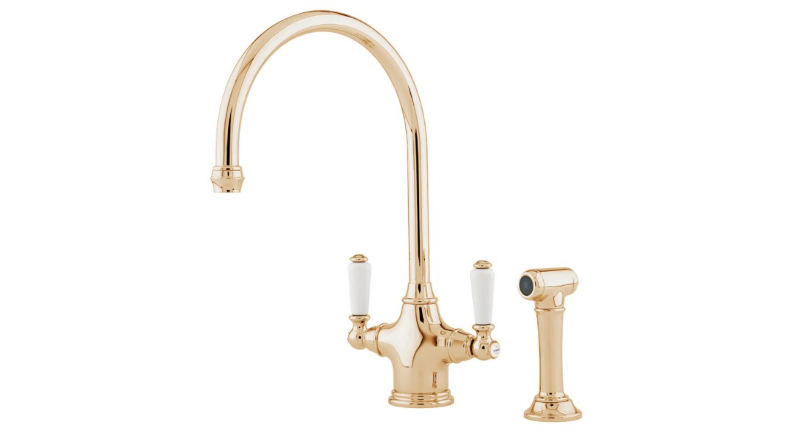 Shaws by Perrin & Rowe Ribble Kitchen Mixer with Spray Rinse - Polished Brass