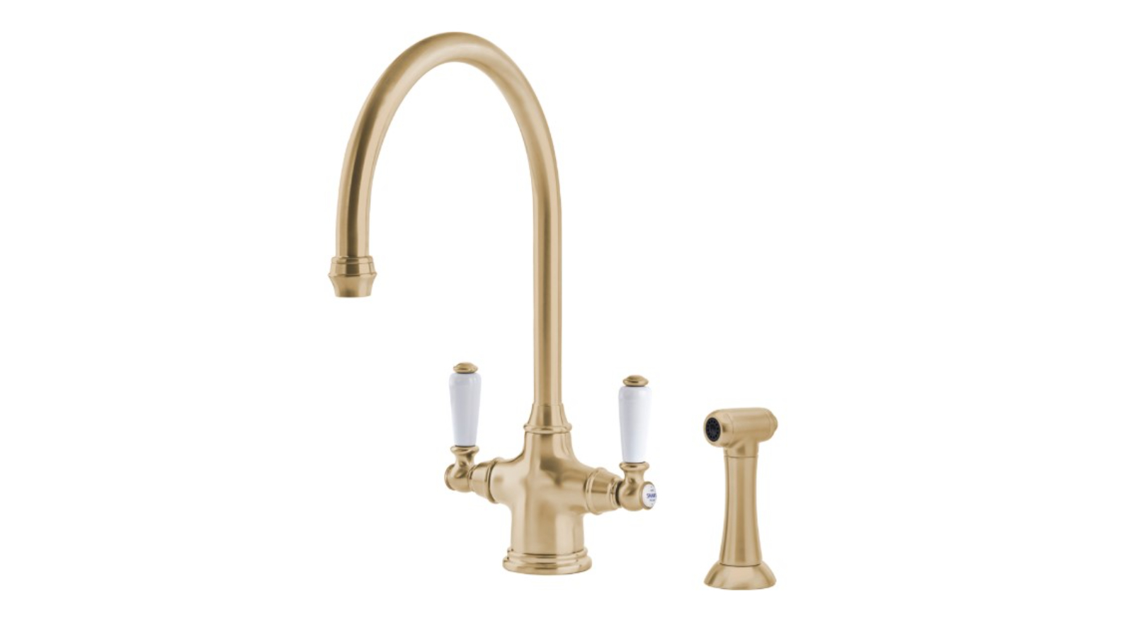 Shaws by Perrin & Rowe Ribble Kitchen Mixer with Spray Rinse - Satin Brass