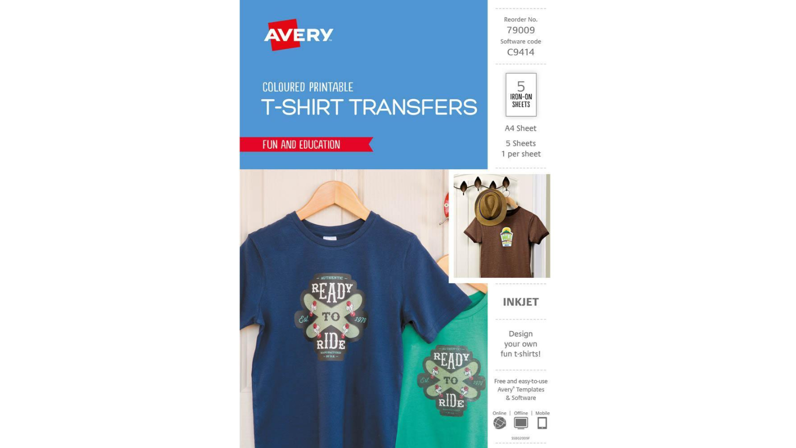 Avery 79009 C9414 Pack of 5 A4 Colour Inspired T-Shirt Transfer