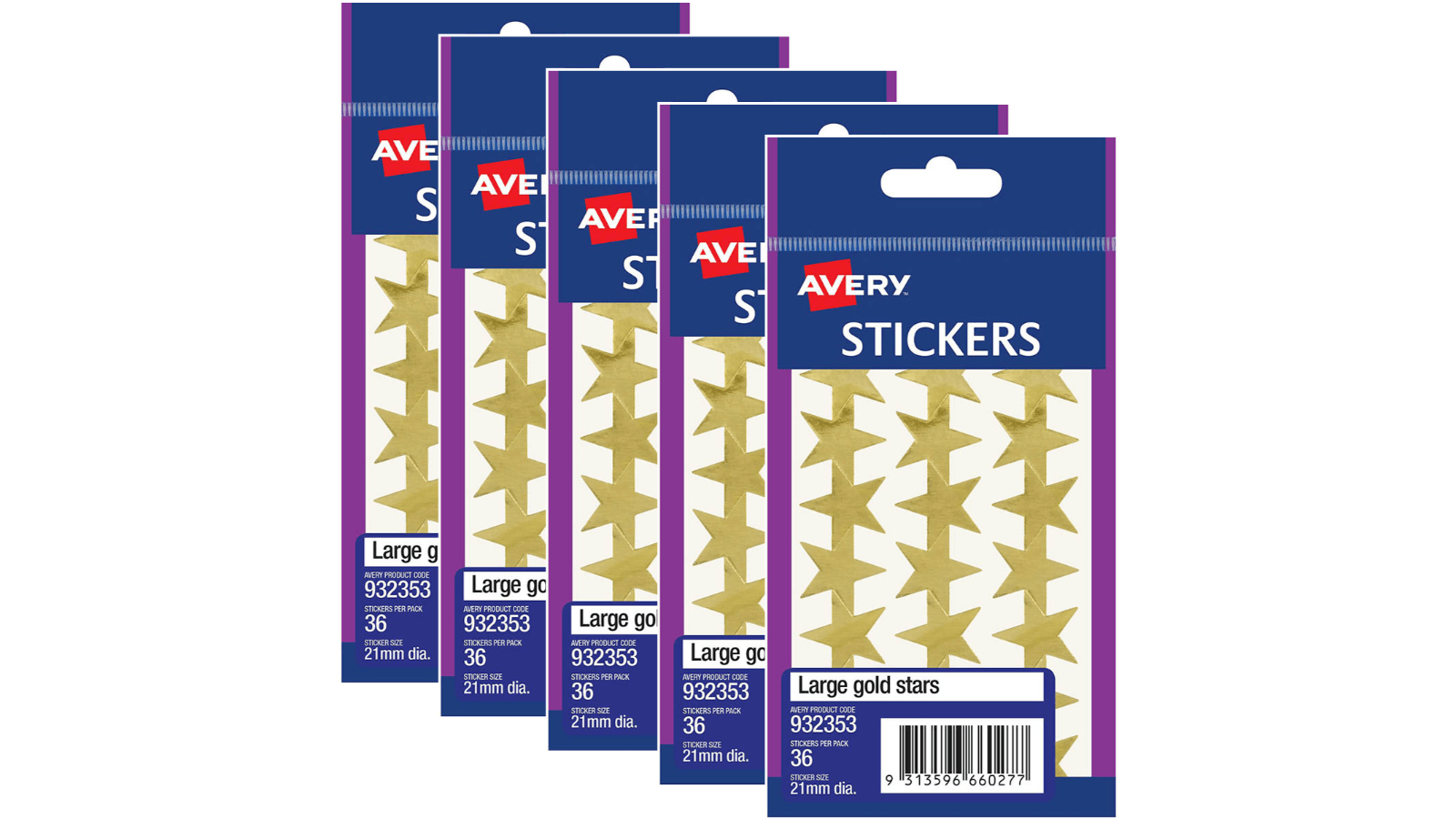 Avery 932353 Pack of 5 36 Merit Star Sticker 2.1cm - Gold