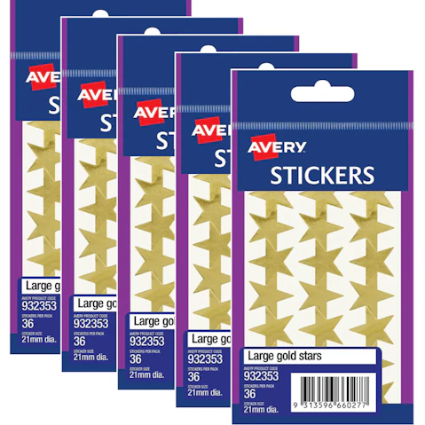 Avery 932353 Pack of 5 36 Merit Star Sticker 2.1cm - Gold