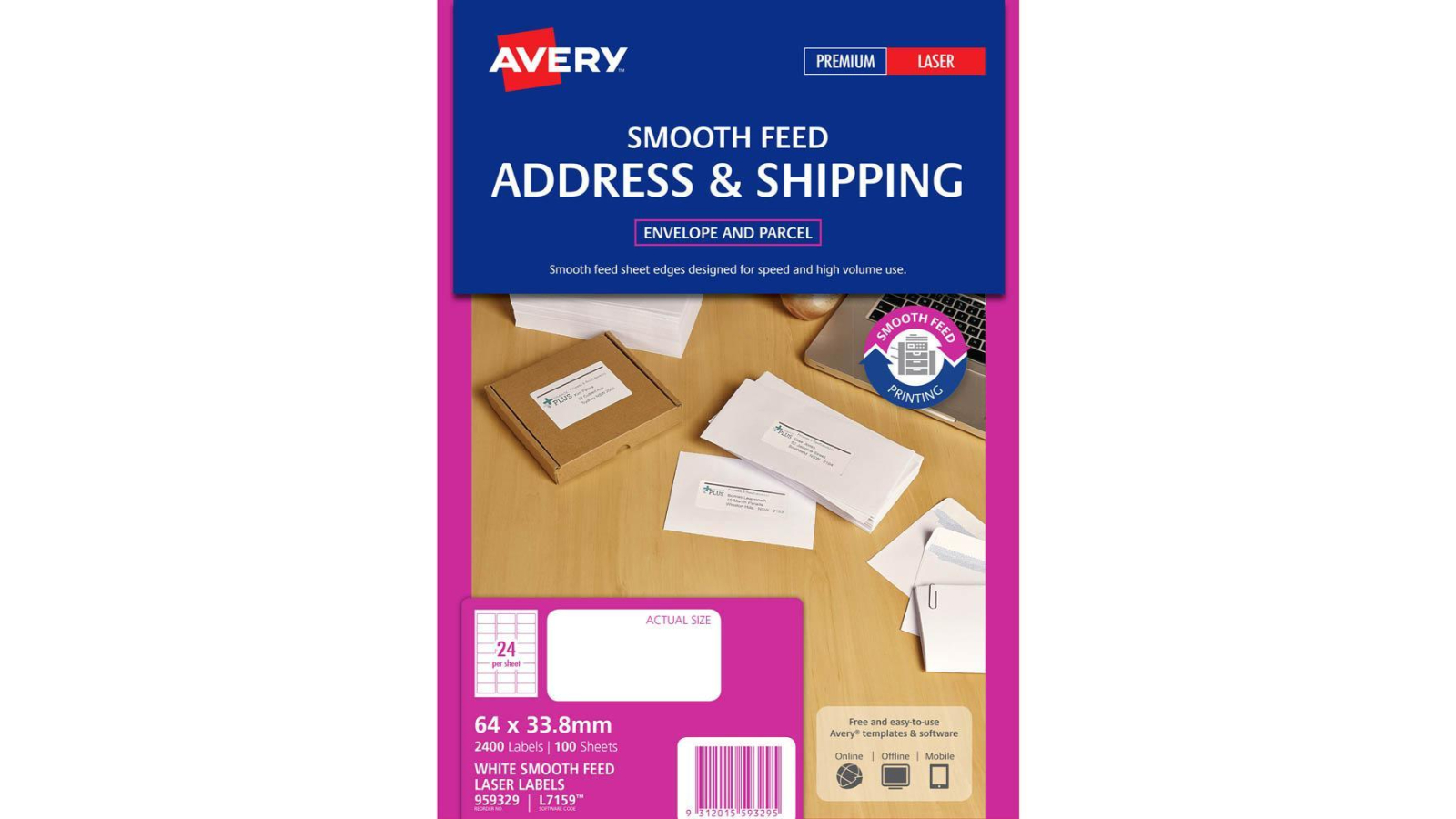 Avery Pack of 100 L7159 Address Label Smooth Feed Laser - White