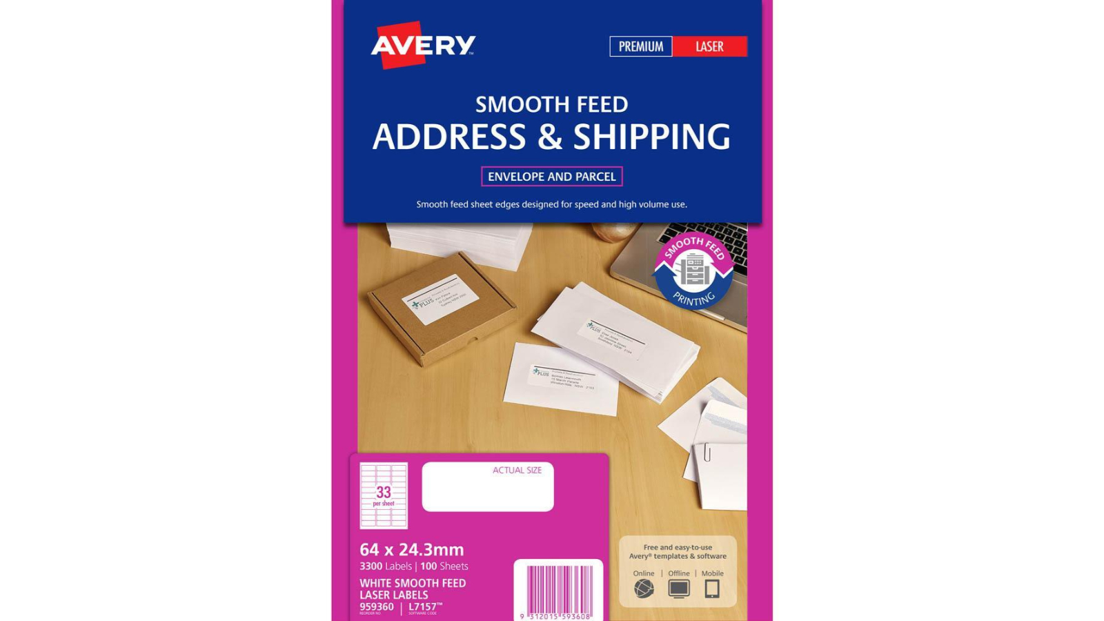 Avery Pack of 100 L7157 Address Label Smooth Feed - White