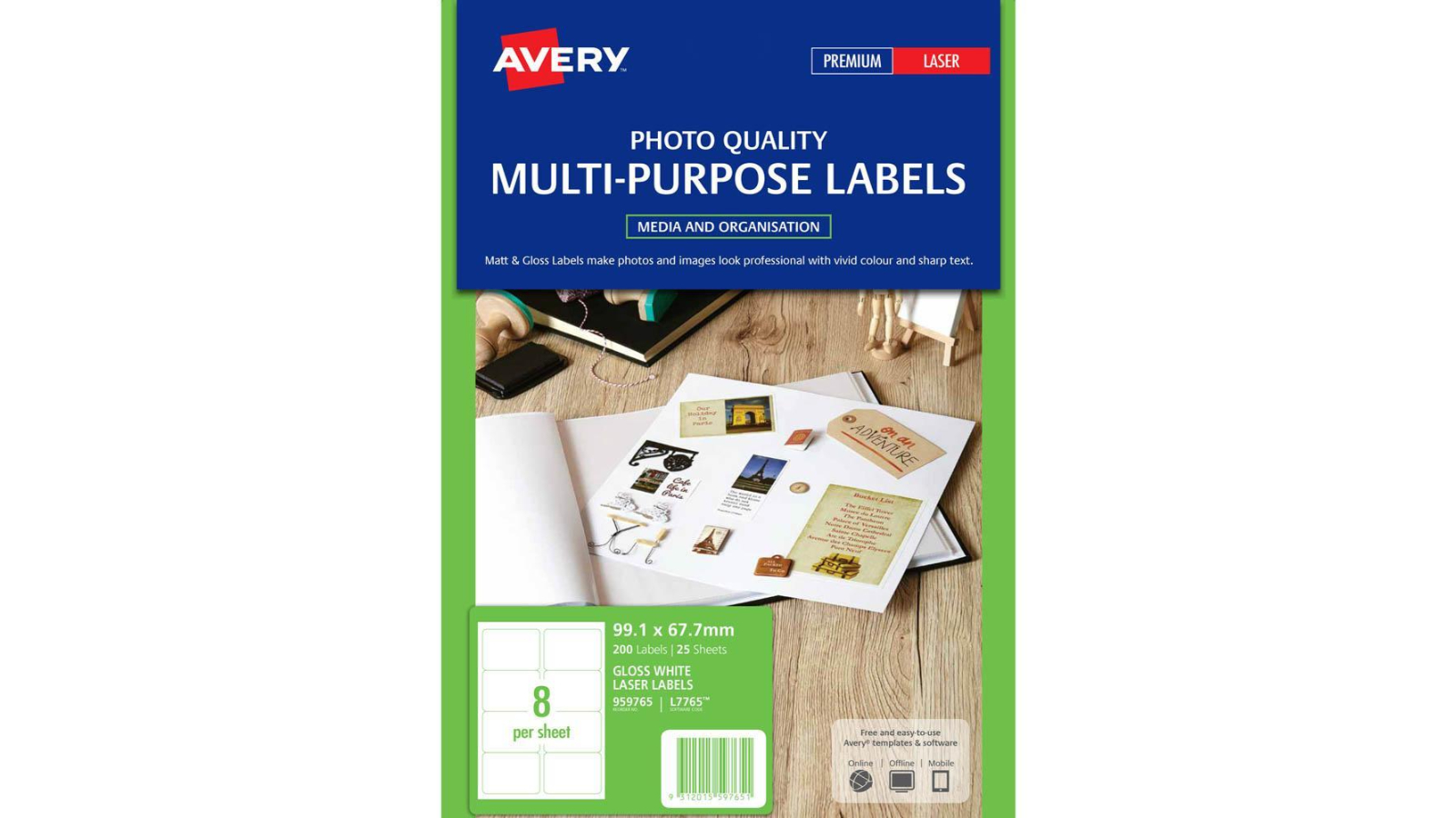 Avery Pack of 20 L7765 Multi-Purpose Photo Quality Label Laser - Gloss White