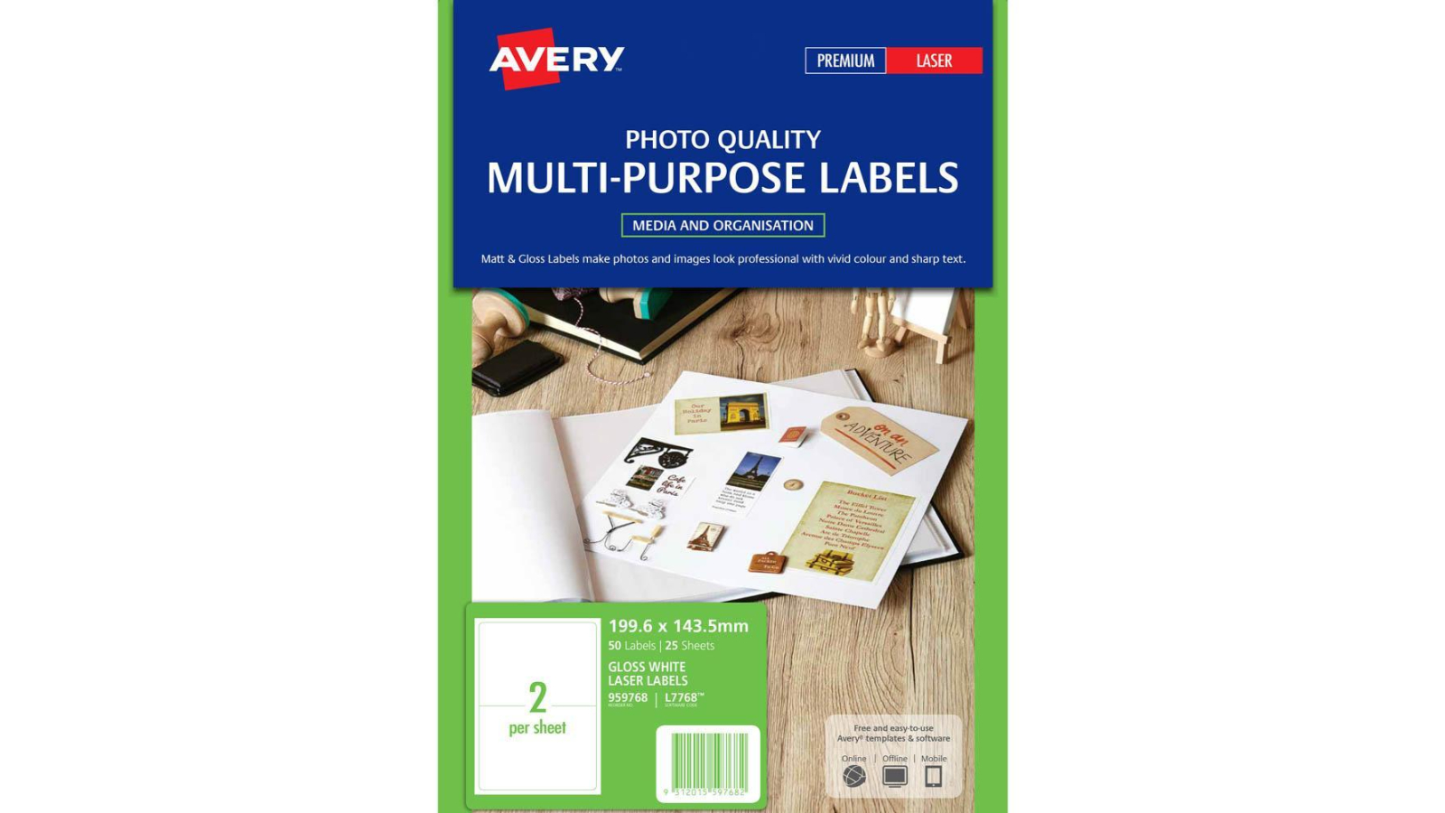 Avery Pack of 25 L7768 Multi-Purpose Photo Quality Label Inkjet - Gloss White