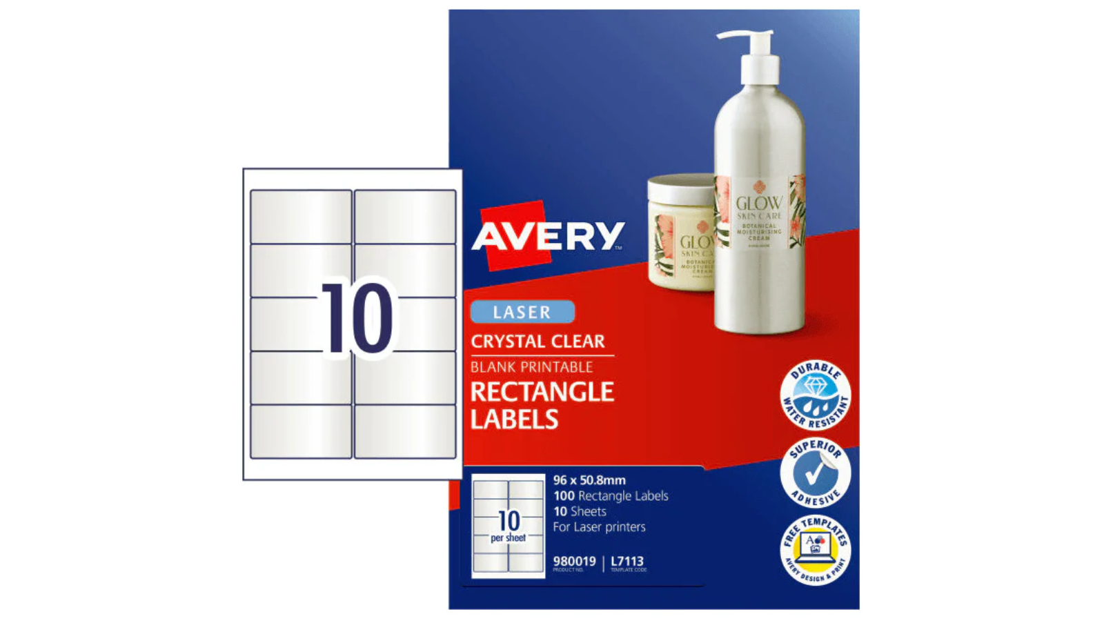 Avery 980019 Pack of 10 L7113 Crystal Clear Rectangle Label | Harvey Norman