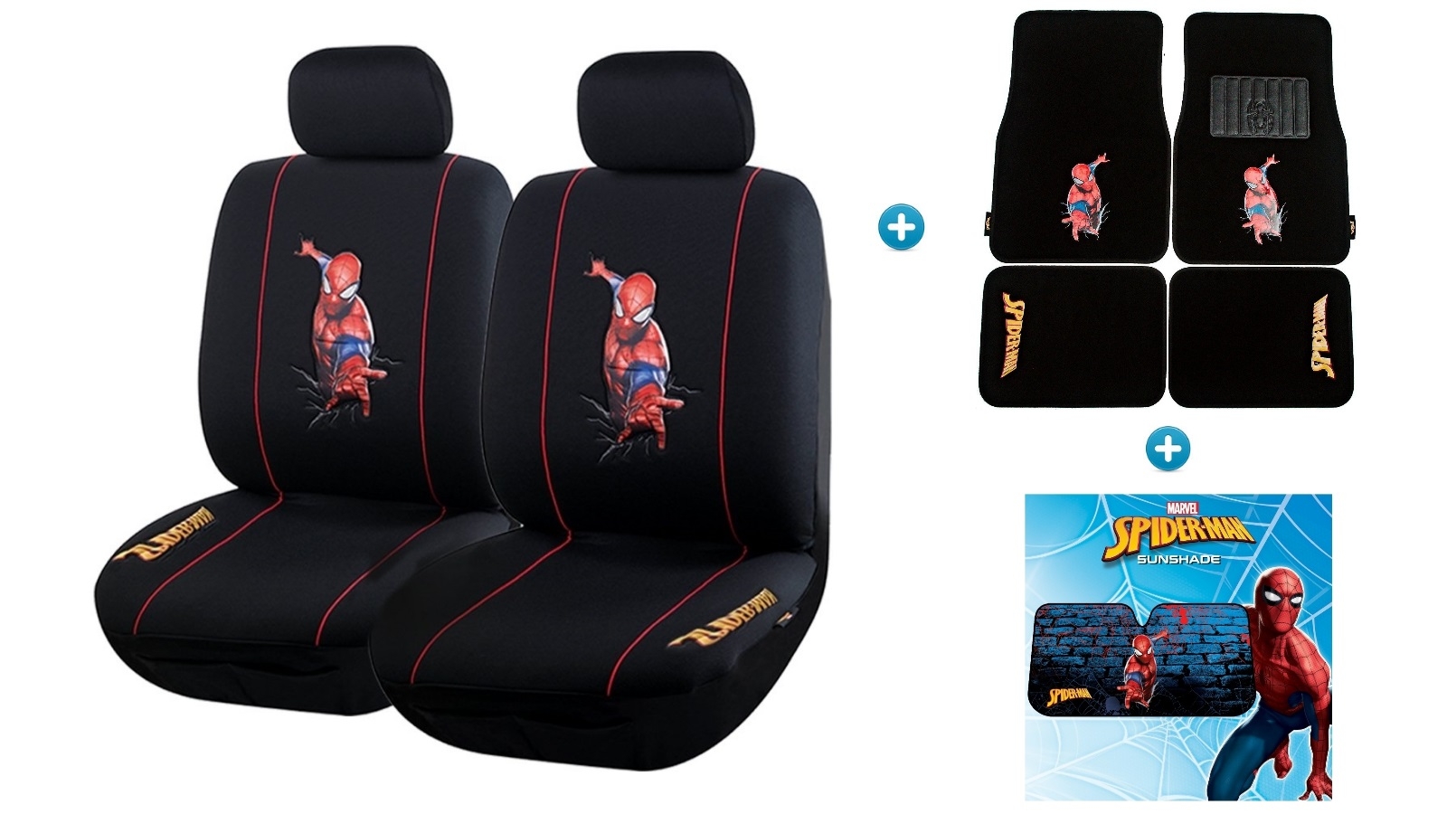 Avengers Spiderman Pack - Seat Covers, Car Mats and Sunshade