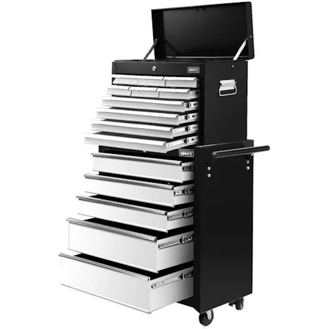 Giantz 2-in-1 15-Drawer Tool Chest Trolley - Black/Grey
