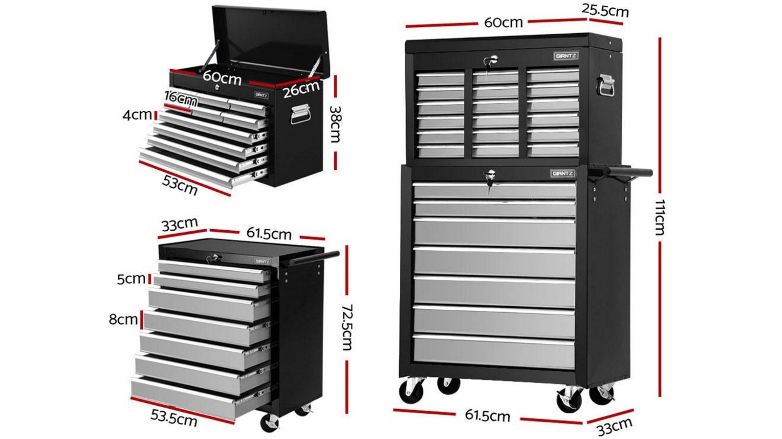 Giantz 17 Drawers Tool Box Trolley Black Grey Harvey Norman