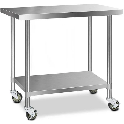 Cefito 430 Stainless Steel Bench Food Prep 121.9cmx61cm Table with Wheels