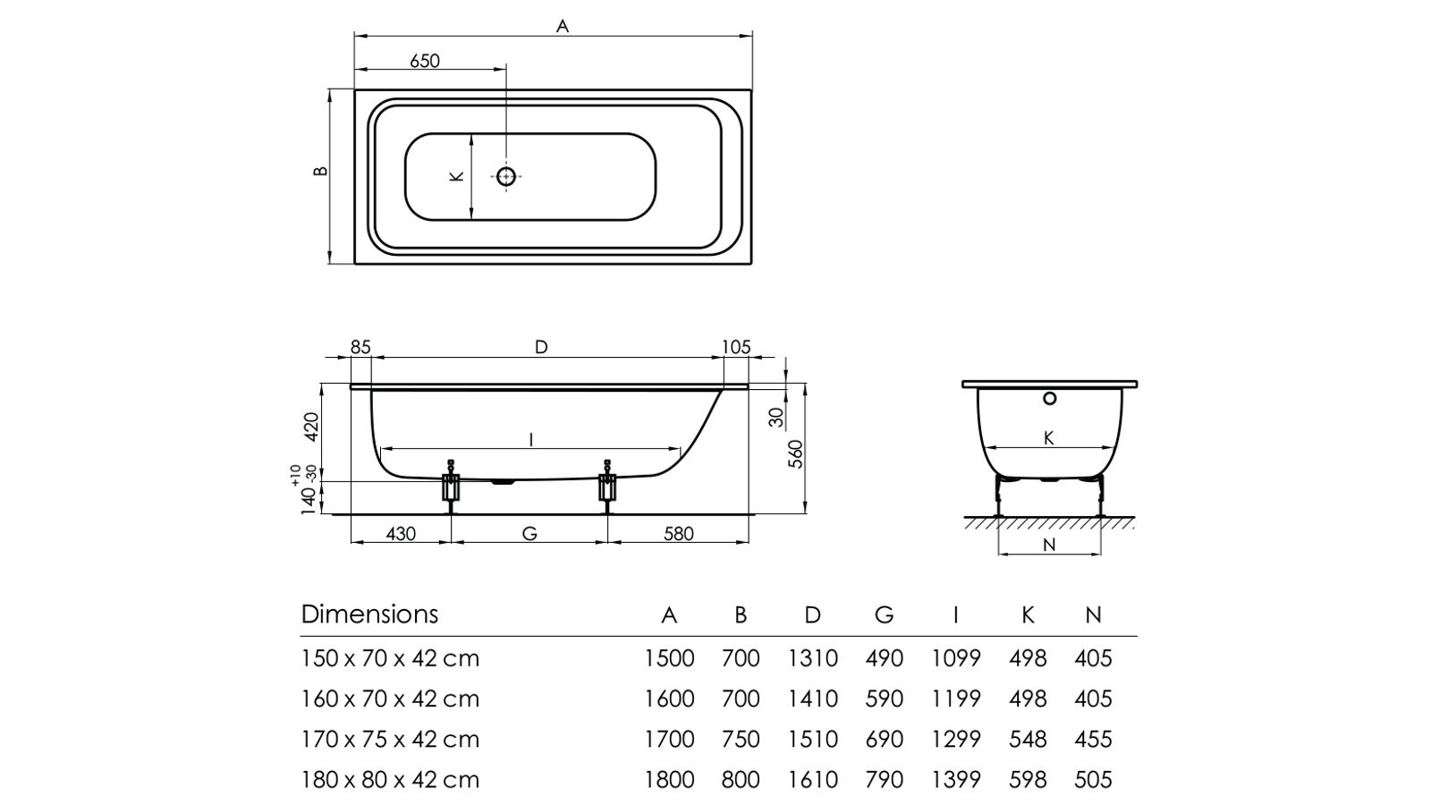 Bette Select 1500 Drop In Bath with White Overflow Waste Harvey Norman