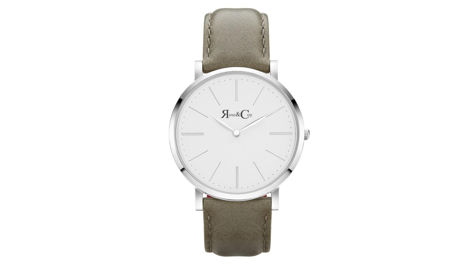 Rose and Coy 4cm Pinnacle Ultra Slim Sage Leather Watch - Silver