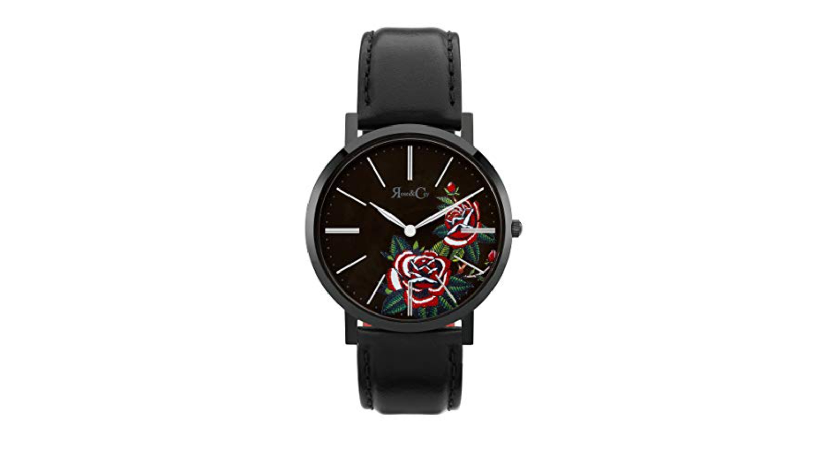 Rose and Coy 4cm Women's Quartz Midnight Red Rose Ultra Slim Watch - Black