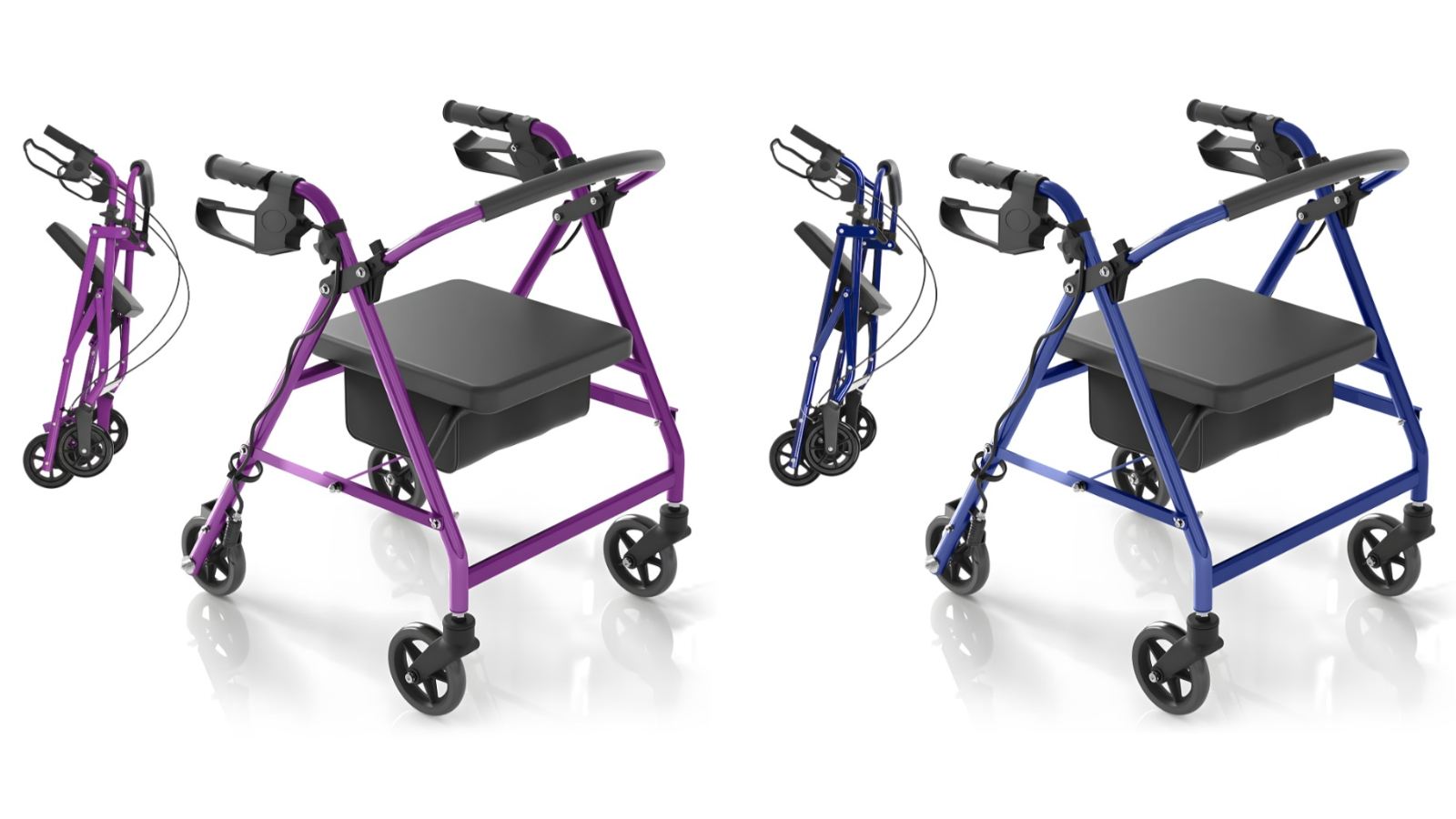 Advwin 4-Wheel Foldable Mobility Aid with Padded Seat