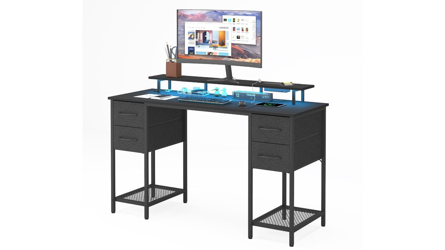 Advwin 160cm L-Shaped Gaming Desk with LED Light and Power Outlet - Walnut