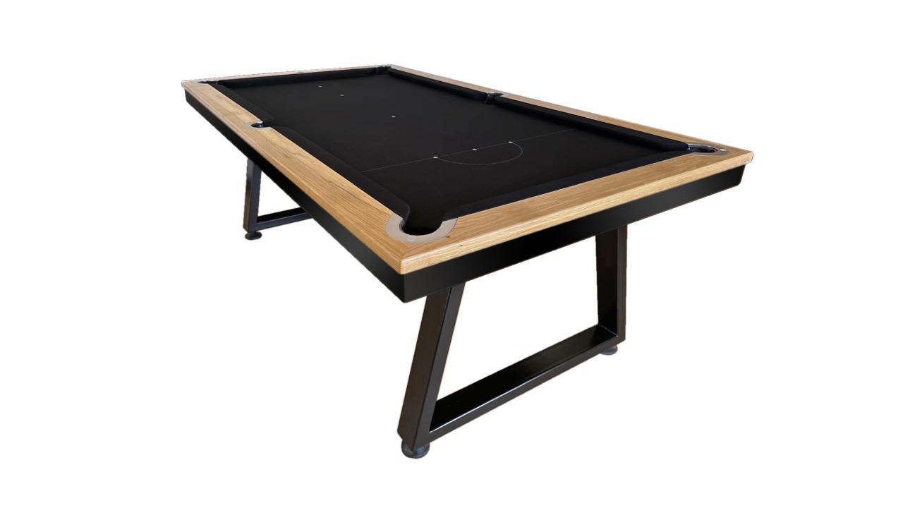 All Table Sports 7ft Solid Tassie Oak Top Rail Slate Saga Pool Billiards Table - Black Felt (Upstairs Downstairs Drop Off)