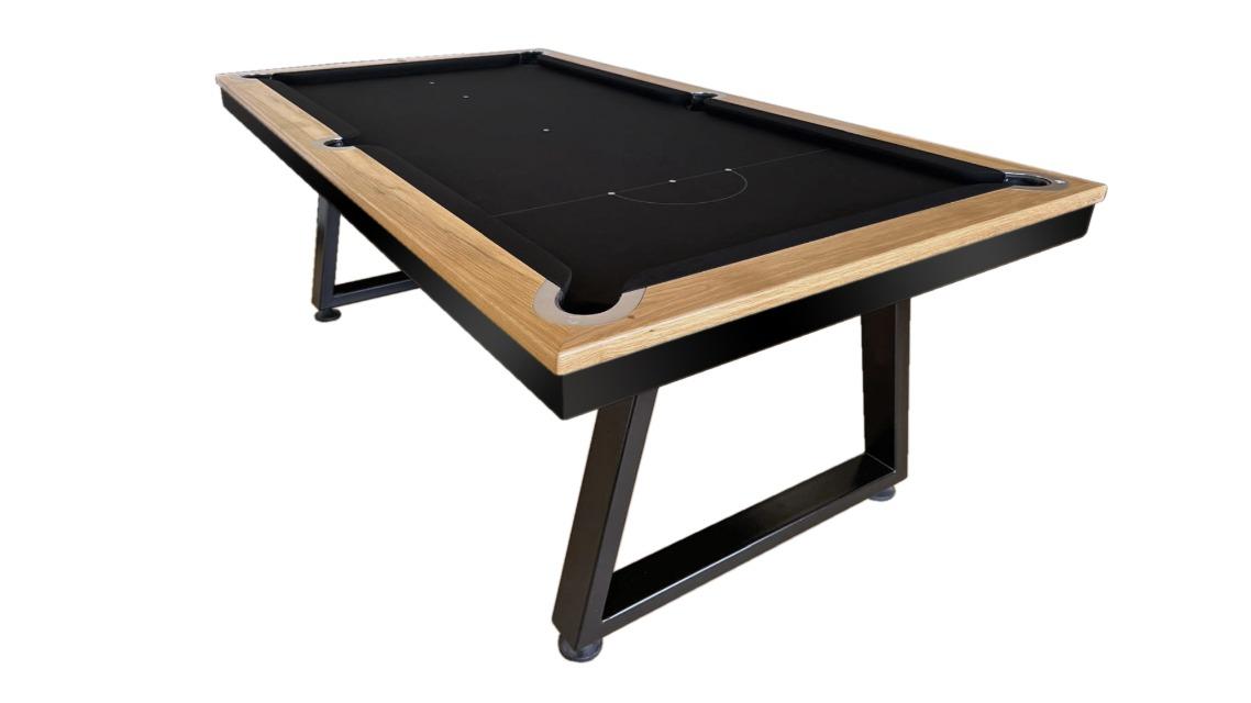 All Table Sports 8ft Tassie Oak Top Rail Slate Saga Pool Billiards Table - Black Felt (Upstairs Downstairs Drop Off)