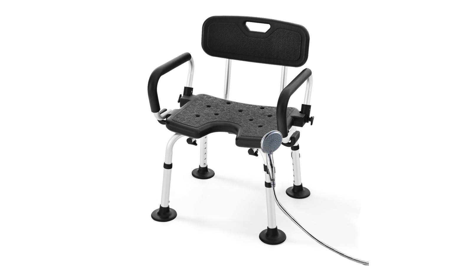 Costway Adjustable Shower Chair with Buckle and Rotatable Handle